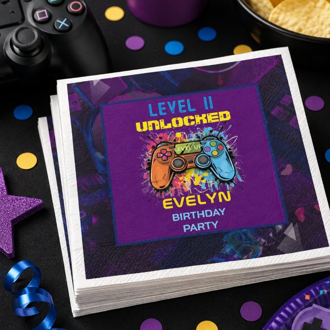 Game On Level Up TV-spel Födelsedag Pappersservett (Game On Level Up Video Game Birthday Napkins)