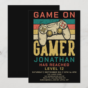 Game On Level Up TV-spel Födelsedagsfest Inbjudan