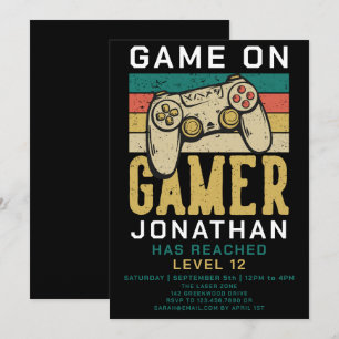 Game On Level Up TV-spels Födelsedagsfest Inbjudningar