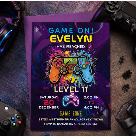 Game On Level Up Video Game Födelsedag Inbjudningar