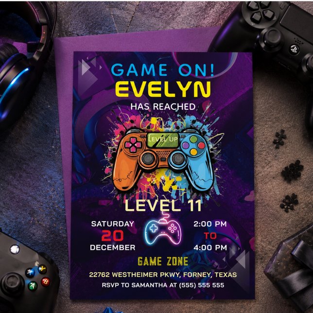 Game On Level Up Video Game Födelsedag Inbjudningar (Game On Level Up Video Game Birthday Invitation)