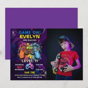 Game On Level Up Video Game Födelsedag Inbjudningar