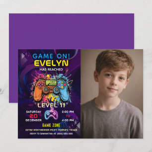 Game On Level Up Video Game Födelsedag Inbjudningar