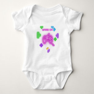 Game on neon, rosa, grön, blå, & gamer baby t shirt