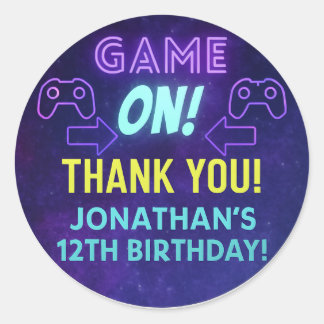 GAME ON! Neonspelsticker – Jonathans 12-årsdag Runt Klistermärke