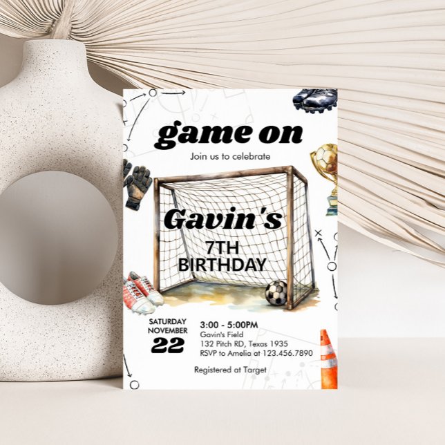 Game On Soccer Birthday Party Inbjudningar (Soccer Birthday Party Invitation)