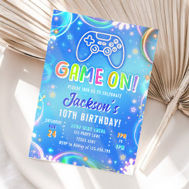 Game On TV-spel Arkad VR Neon Pojke Födelsedag Inbjudningar