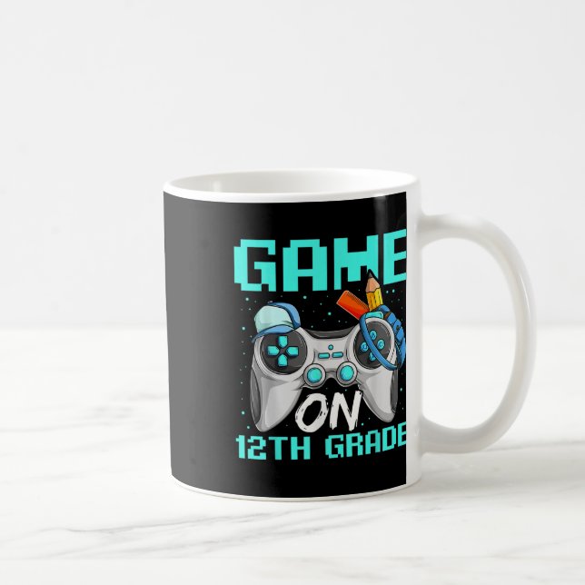 Game On Twelfth Grade Shirts, Funny Gamer Boy Back Kaffemugg (Höger)