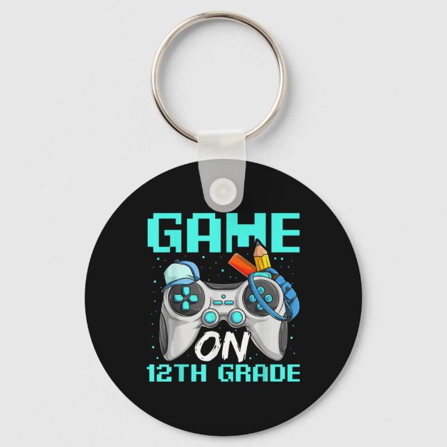 Game On Twelfth Grade Shirts, Funny Gamer Boy Back Nyckelring (Framsida)
