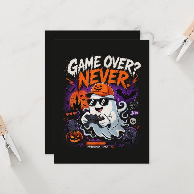 Game Over Aldrig Rolig Gamer Spöke Halloween Inbjudningar (Fram/Back In Situ)