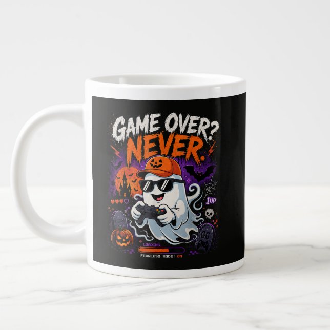 Game Over Aldrig Rolig Gamer Spöke Halloween Jumbo Mugg (Vänster)