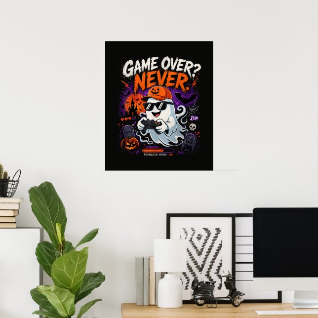 Game Over Aldrig Rolig Gamer Spöke Halloween Poster (Hemmakontoret)