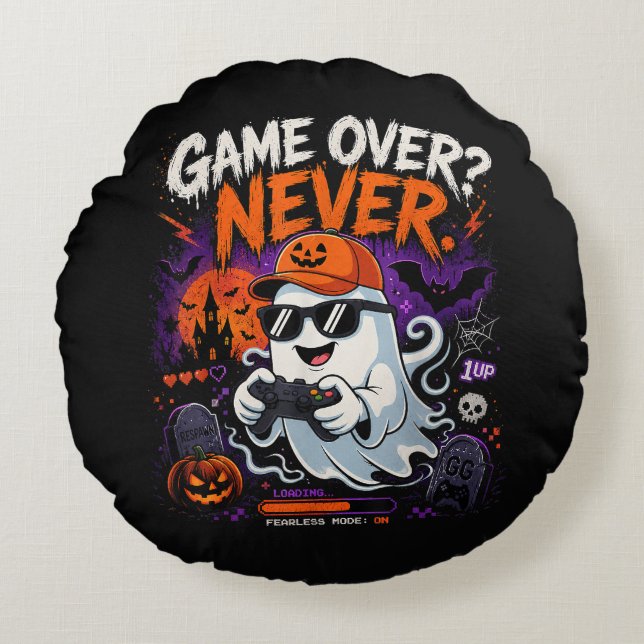 Game Over Aldrig Rolig Gamer Spöke Halloween Rund Kudde (Framsidan)