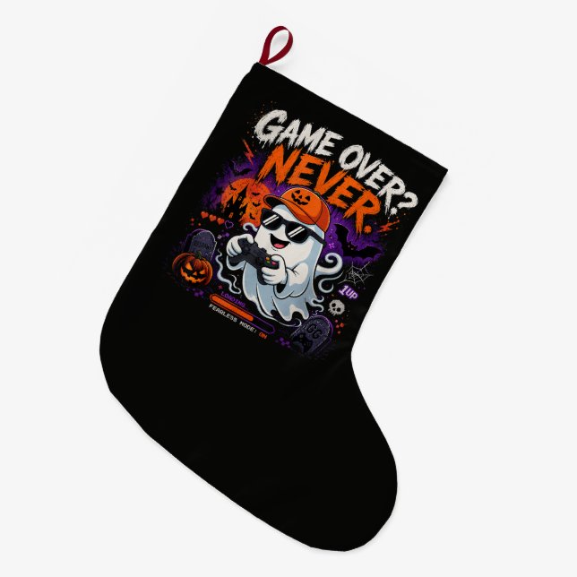 Game Over Aldrig Rolig Gamer Spöke Halloween Stor Julstrumpa (Framsidan (Hängande))