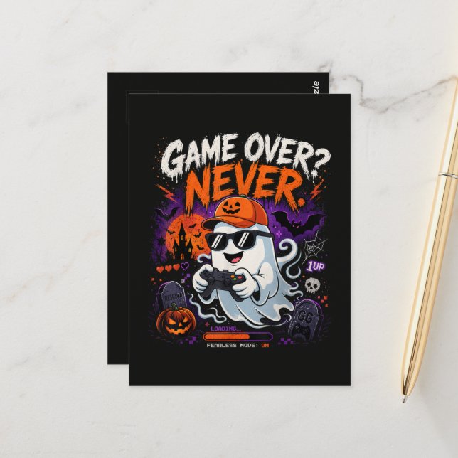 Game Over Aldrig Rolig Gamer Spöke Halloween Vykort (Fram/Back In Situ)