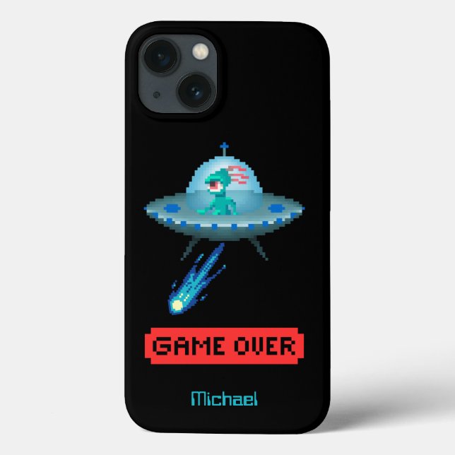 'Game over', Alien Flies UFO-rymdskepp, Pixel Art (Baksida)