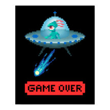 'Game Over' Alien Flygande UFO Rymdskepp, Pixel Ar