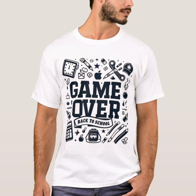 Game Over, Back to School: Monochrome Essentials T Shirt (Framsida)