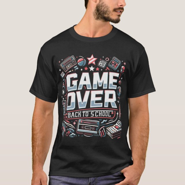 Game Over, Back to School: Retro Vibes T Shirt (Framsida)