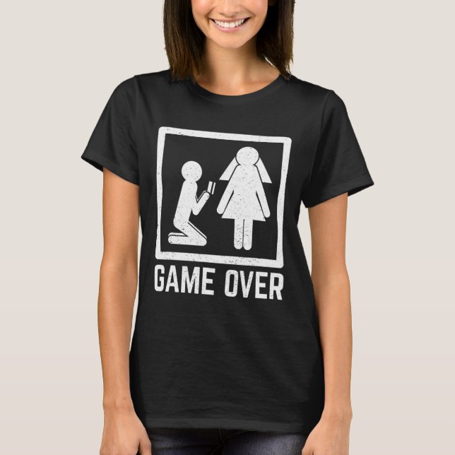 Game Over Bröllop Gossar Celebration Äktenskap Spr T Shirt (Framsida)