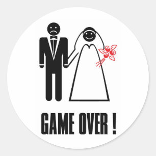 GAME OVER Bröllop Sticker Runt Klistermärke