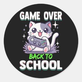 Game Over Ck Till Skolan Roligt Sött Katt Spelare Runt Klistermärke