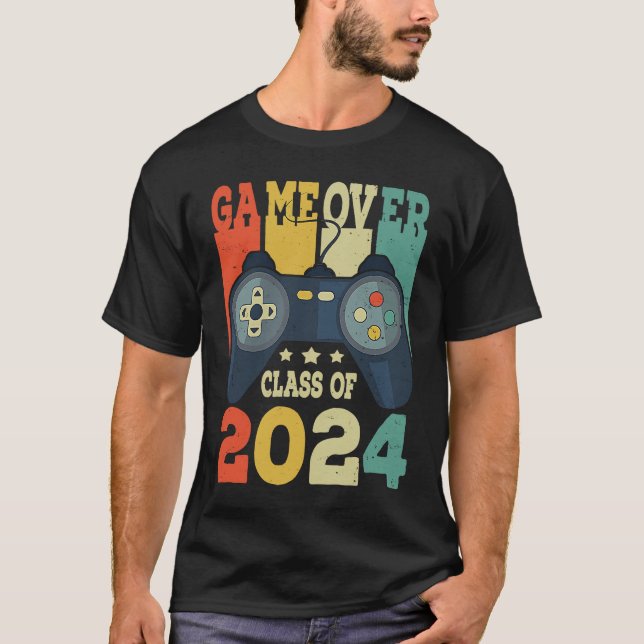Game Over Class Of 2024 Senior Gaming Gamer Retro  T Shirt (Framsida)