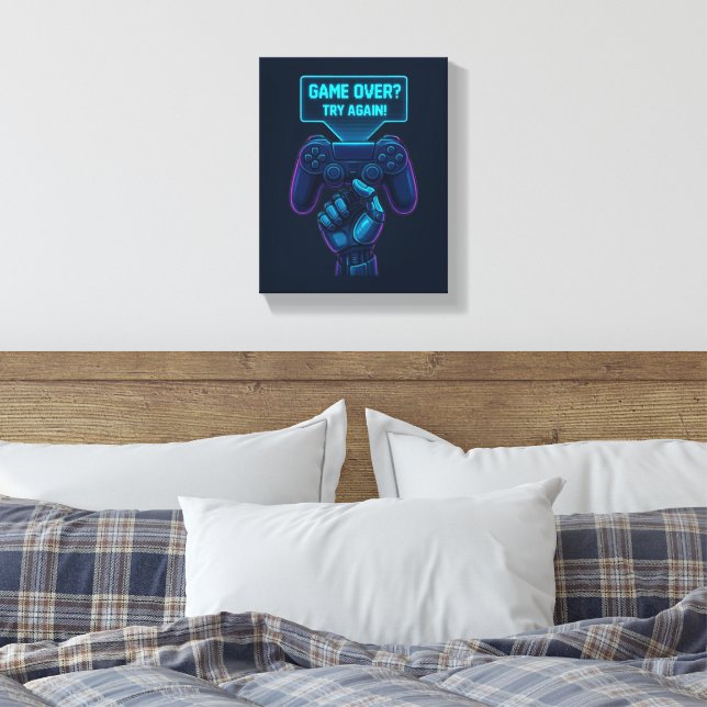 Game over? Försök igen! - Futuristiska Gamer Canva Canvastryck (Insitu (sovrum))