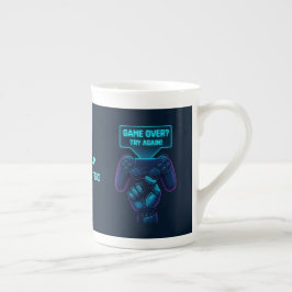Game over? Försök igen! Futuristiska Gamer Mugg Benporslin Mugg