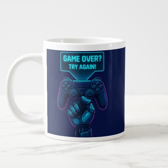 Game over? Försök igen! Futuristiska Gamer Mugg Jumbo Mugg (Vänster)