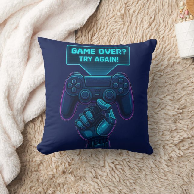Game over? Försök igen! Futuristiska Gamer Pillow Kudde (Filt)