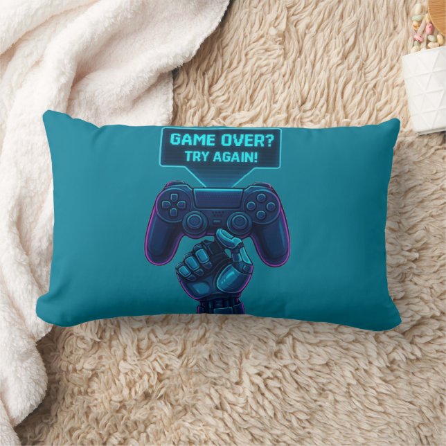 Game over? Försök igen! Futuristiska Gamer Pillow Lumbarkudde (Filt)