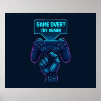 Game over? Försök igen! - Poster Futuristiska Game