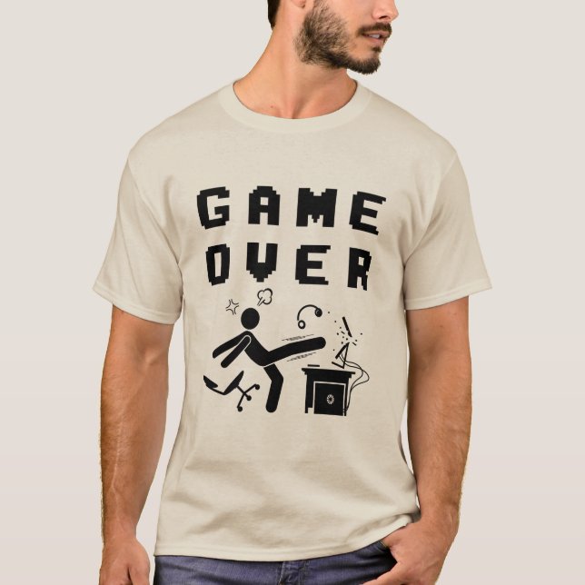 Game Over Gamer Raseri Rolig Spelhumor Design T Shirt (Framsida)