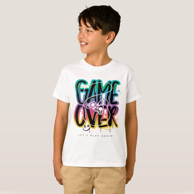 Game over graffiti joystick spelare t shirt (Hel framsida)