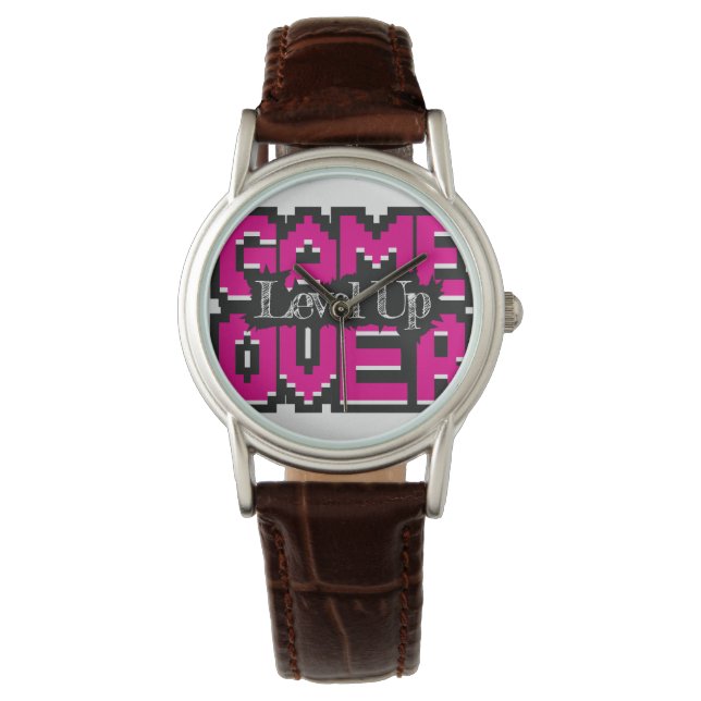 Game Over, Level Up: Pixelad Retro Spelvärld Armbandsur (Framsida)