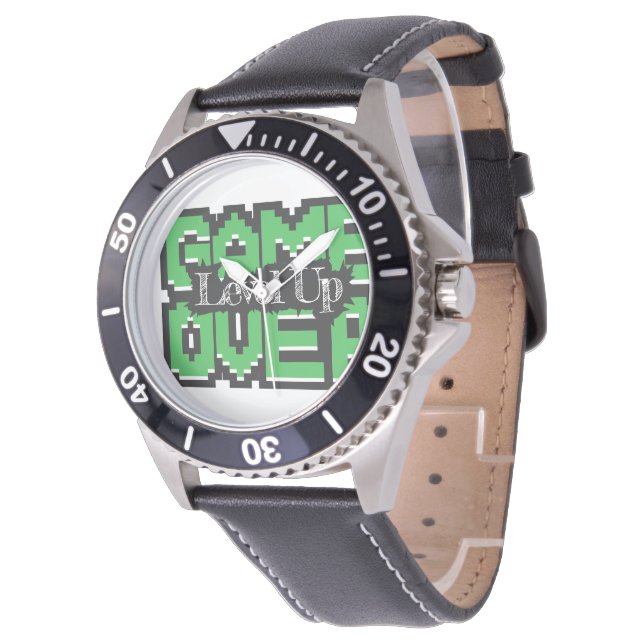Game Over, Level Up: Pixelated Retro Game World Armbandsur (Vinklad)