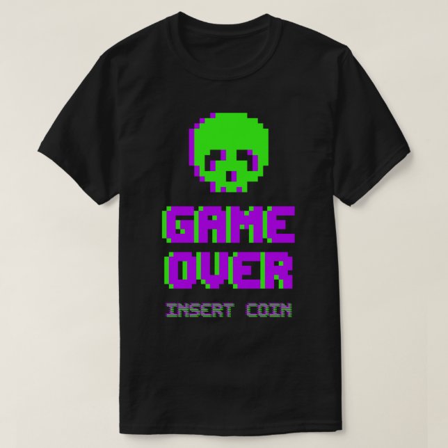 Game Over Pixel Art Skull T Shirt (Design framsida)