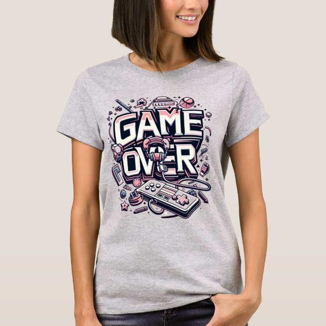 Game Over: Retro Pink & Blue Gaming Vibes  T Shirt (Framsida)