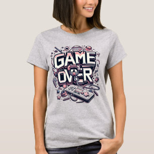 Game Over: Retro Rosa & Blå Spelvibbar T Shirt
