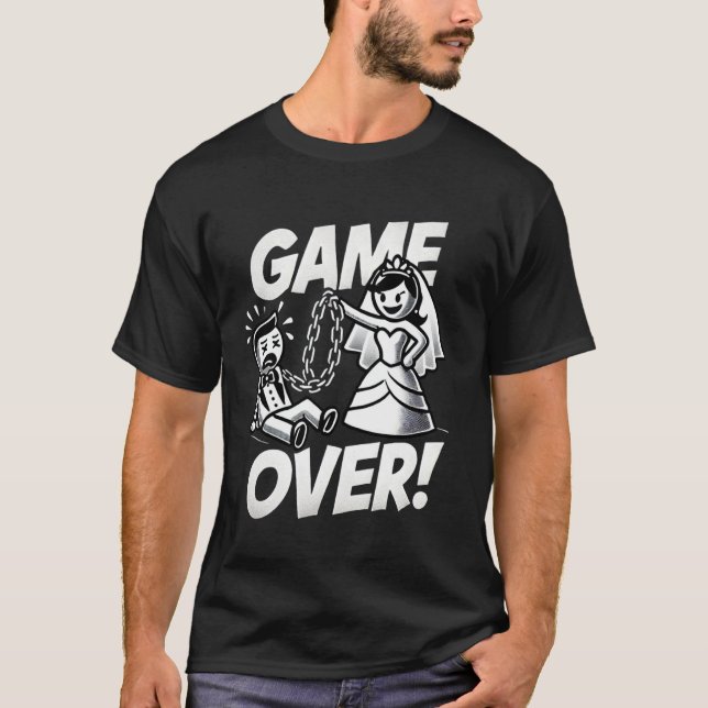 Game Over Rolig Brudgum T-Shirt för Möhippa (Framsida)