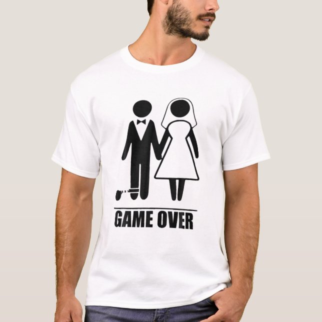 Game Over Roligt Bröllop Män Sängvätarpresent T Shirt (Framsida)