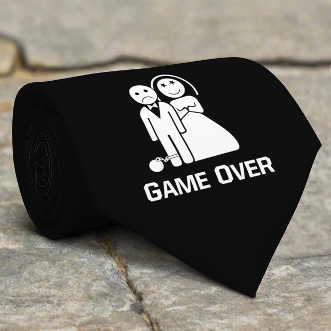 Game Over Roligt Bröllopsuttryck Svart Och Vitt Slips (Skapare uppladdad)