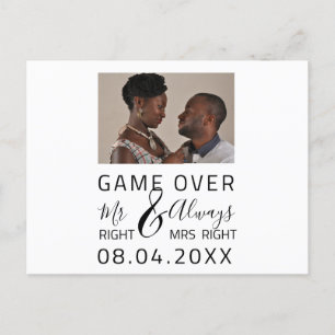 Game Over Roligt Spara Datum Bröllopsfoto Vykort