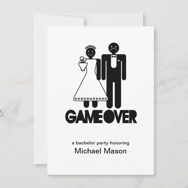 Game Over - Sista dagen som fri man Siltbröllop Inbjudningar (Framsida)