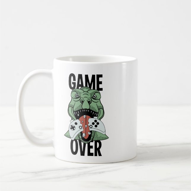 Game over T-Rex Dinosaur Video Gamers's Gift Kaffemugg (Vänster)