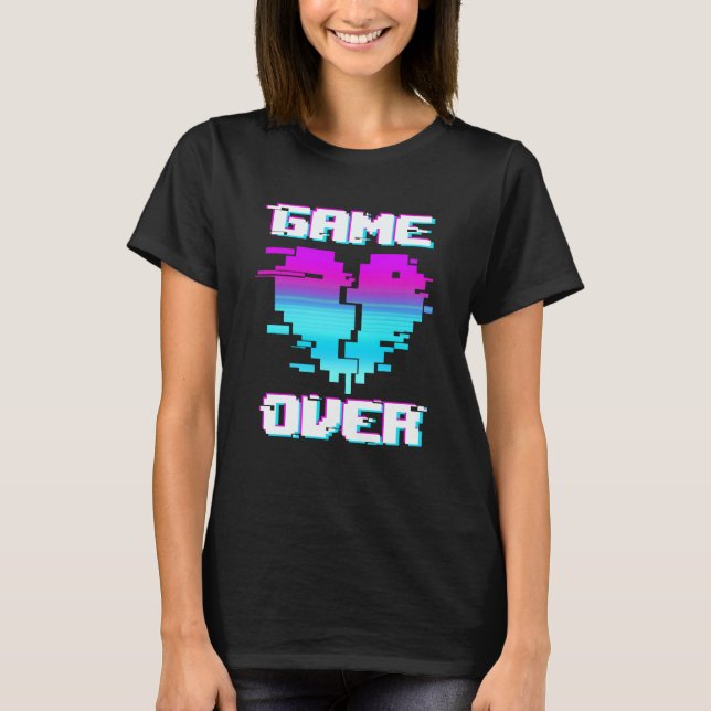 Game Over Vaporwave Broken Heart Video Game Gaming T Shirt (Framsida)