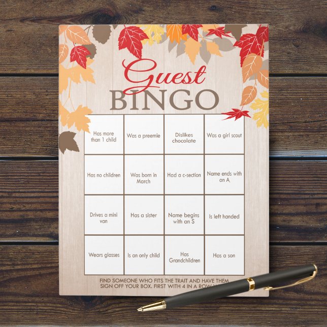 Game Pack för gäst Bingo Fall Shower Party Anteckningsblock (Fall Bridal Guest Bingo Bridal Shower Party Game. Comes in a pack of 40 easy tear away games!)