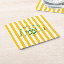Game Set Match Après Tennis Club Yellow Stripe Underlägg Papper Kvadrat