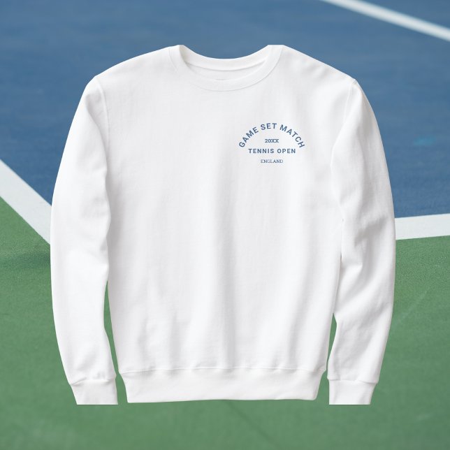Game Set Match Blå Kam  Herr Tennis Vit Lång Ärmad Tröja (Skapare uppladdad)